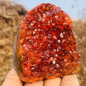 Beautiful Orange Geode quartz,quartz crystal,hand carved,Crystal Geode specimen,Mineral Vug,Home Decoration