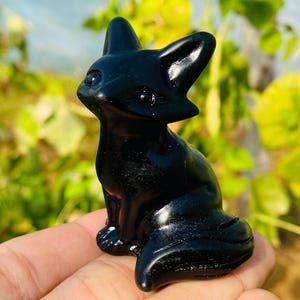 2.6&quot; Natural Obsidian quartz,quartz crystal,hand carved,Crystal fox specimen,Obsidian quartz fox,Home Decoration