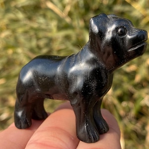 2.4" Natural Obsidian quartz,quartz crystal,hand carved,Crystal Dog specimen,Obsidian Dog,Home Decoration