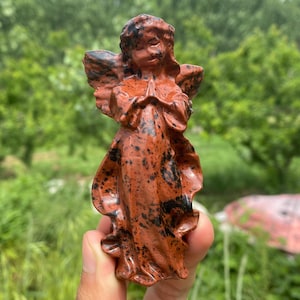4&#39;&#39; Natural Red obsidian crystal,Red obsidian crystal Angel,quartz crystal,hand carved,Angel skull,Home Decoration 1pc