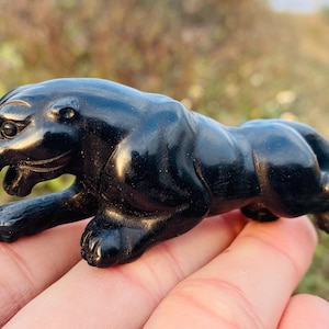 4,4&quot; Quartzo Obsidiana Natural, Cristal de Quartzo, Esculpido à Mão, Espécime de Leopardo de Cristal, Leopardo de Obsidiana, Presentes de Cristal para Decoração de Casa