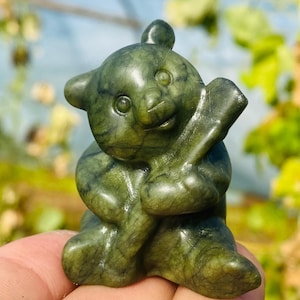 2 &quot;Natural Green Jade Quarz, Quarzkristall, handgeschnitzt, Crystal Panda Exemplar, Green Jade Quarz Panda, Home Decoration