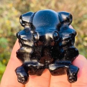 2.2&quot; Natural Obsidian quartz,quartz crystal,hand carved,Crystal Octopus specimen,Obsidian Octopus,Home Decoration Crystal Gifts