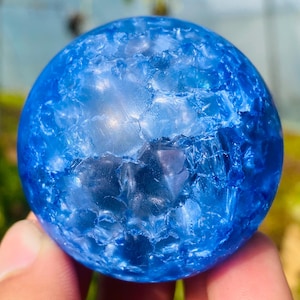 1.9&quot; Titanium Blue Magical Aura Crackle Sphere,quartz crystal,hand carved,Crystal Glass Ball,quartz ball,Home Decoration