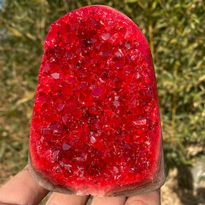 Beautiful Red Geode quartz,quartz crystal,hand carved,Crystal Geode specimen,Mineral Vug,Home Decoration