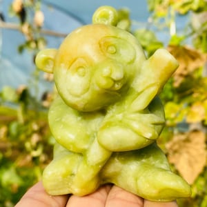 3,4 &quot;&quot;Natural Green Jade Quarz, Quarzkristall, handgeschnitzt, Crystal Panda Exemplar, Green Jade Quarz Panda, Home Decoration.&quot;