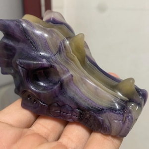 3.7&quot; Natural fluorite quartz,quartz crystal,hand carved,Crystal dragon specimen,fluorite dragon skull,Home Decoration 1pc