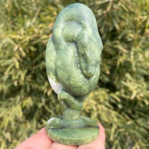 3.9&quot; Natural Green jade quartz,quartz crystal,hand carved,Crystal Snake skull,Green jade Snake,Home Decoration