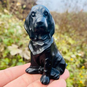 3&quot; Natural Obsidian quartz,quartz crystal,hand carved,Crystal Labrador specimen,Obsidian Dog,Home Decoration Crystal Gifts