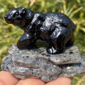 2.9&#39;&#39; Natural Obsidian+yooperlite crystal,quartz crystal,hand carved,Crystal Bear skull,Obsidian crystal Bear,Home Decoration 1pc