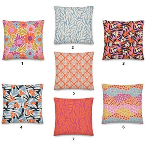 May include: A set of six colorful throw pillows with different floral and leaf patterns. The pillows are numbered 1 through 6. The text "In The Garden Collection" and "Mix & Match" is displayed above the pillows.