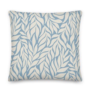 Blue Botanical Throw Pillow: Wavy Leaves Abstract Home Decor
