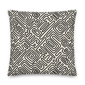 Black and White Doodle Grid Throw Pillow: Modern Geometric Art