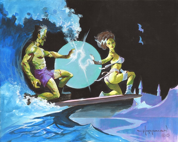 MONSTER SURFERS! 16x20 Surfing Frankenstein GIANT Art Print by