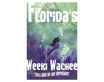 FLORIDA WEEKI WACHEE 1960er Jahre Meerjungfrau Retro Reise Poster Mike Hoffman Design