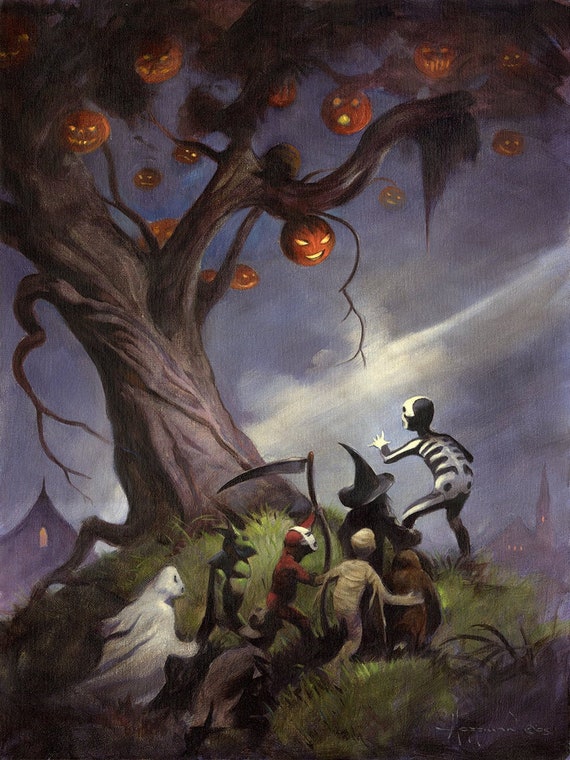 The Halloween Tree 18x24 Pumpkin Haunted Giant Art Print By Etsy