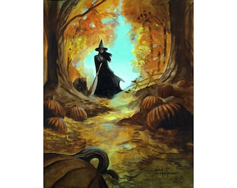 Mike Hoffman Spooky Scary Halloween Leinwand Giclée Druck THE WITCH WALK!