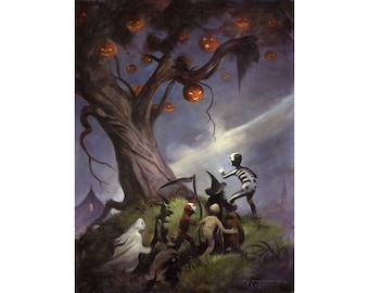 Mike Hoffman Spooky Trick or Treat Canvas Giclee Print THE HALLOWEEN TREE