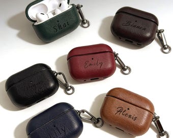 Personalized Custom Name Leather AirPods Case/Cover with Clip Cases/Women and men Customizable Gift for Air Pod 1 2 3 4 Pro