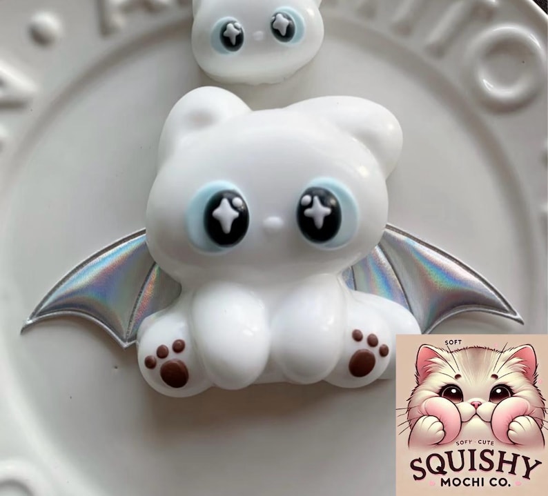 Toothless Dragon Squishy Plush - Cute Black & White Winged Night Fury, Soft Slow Rising Fidget Toy for Anxiety Relief White with wing