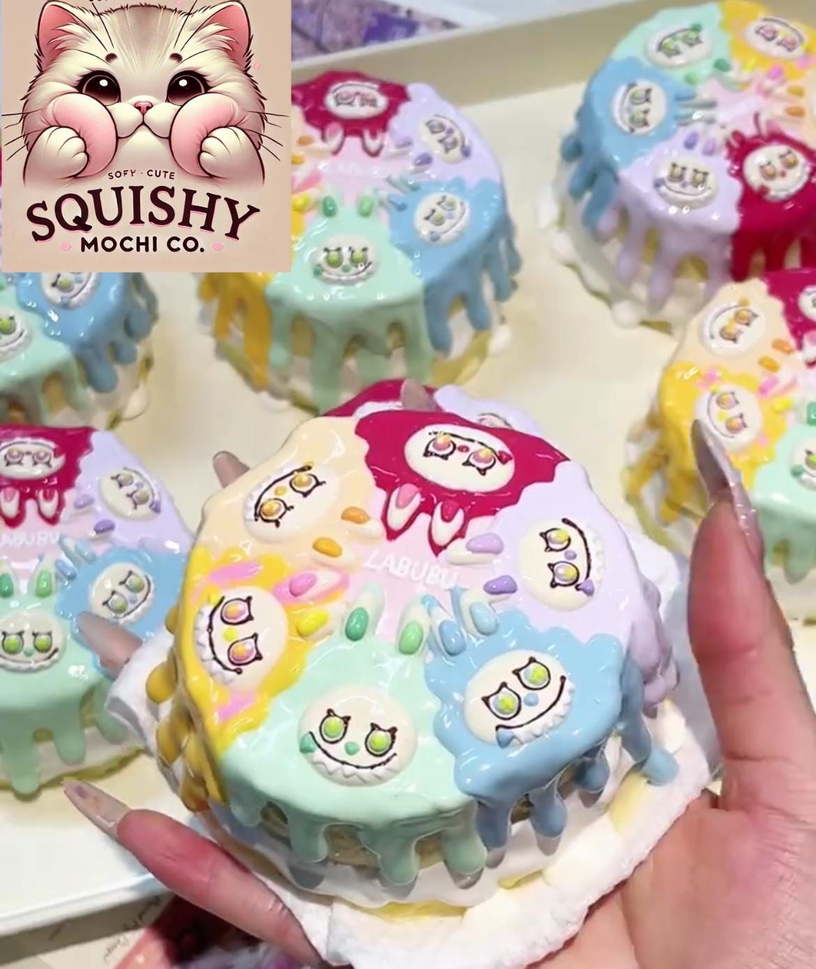 Hand-Painted Cake Squishy  Fluffy Yogurt Clay Slow Rising Foam | Kawaii Stress Relief Toy | Soft Sensory Play, Cute Collectible, ASMR Fidget