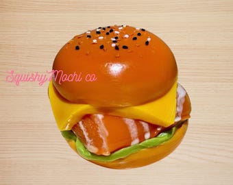 Lachs Hamburger Squishy | Soft Clay Textur Stress Relief Spielzeug | Ins-Style Ästhetisches Spielzeug | Schreibtisch Spielzeug zum Stressabbau | Geschenke