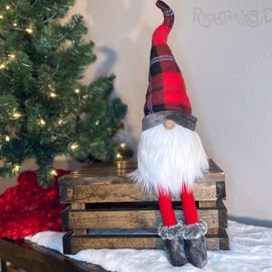 Winter Gnome | Plaid Gnome | Christmas Gnome | Handmade Gnome | Sitting Gnome | Shelf Sitter Gnome | Farmhouse Christmas | Christmas Decor