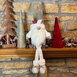 Winter Gnome | White Gnome | Christmas Gnome | Handmade Gnome | Sitting Gnome | Shelf Sitter Gnome | Farmhouse Christmas | Christmas Decor