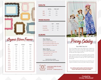 Photographer Pricing, Pricing Template, Pricing Sheet, In Person Sales, Photographer Trifold brochure, Red & Black, Great for IPS, Fonts