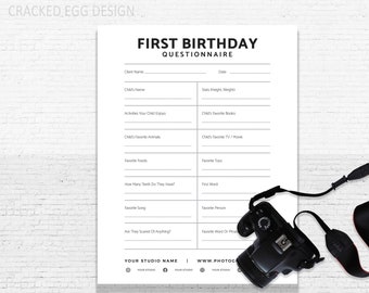 1st Birthday, Cake Smash, Baby Photographer, Questionnaire, Forms for Photographers, Fonts Included, Newborn Photographer