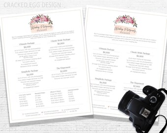 Pricing Sheet, Wedding Photography, Photography Packages, Floral Design, Simple and Clean, Wedding Pricing, For Photographers, Fonts