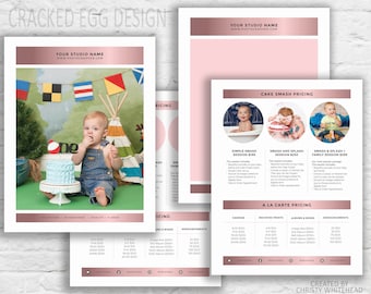 Cake Smash Session Template, Photographer Pricing Page, Newborn Pricing, Rose Gold, Circles Design
