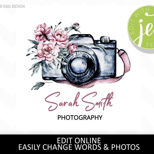 Photographer Logo, Floral Camera, DIY LOGO, Edit online, preview now, instant download, Jet Template, Jettemplate