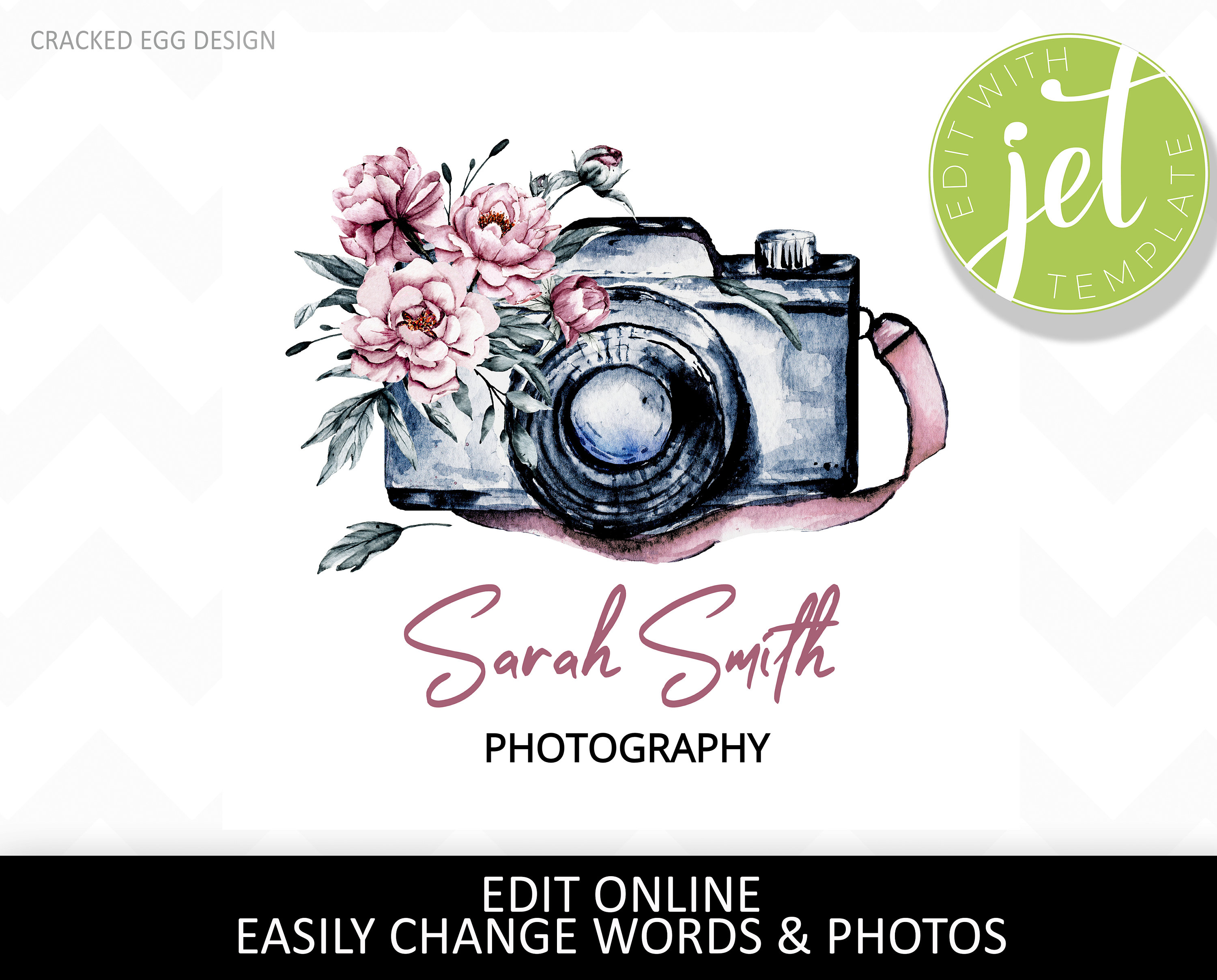 Floral Camera Photographer Logo: DIY Editable Template (Instant Download)