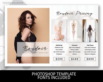 Boudoir Session Pricing Sheet, Pricing Template For Photographers, Brochure, Photoshop Template, Boudie, Pin Up, Boudoir Sessions