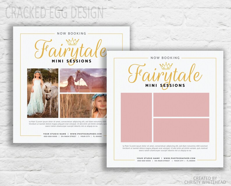 Mini Session Template, For Photographers, Fairytale, Princess Mini Sessions, Gold, 3 Photos image 1