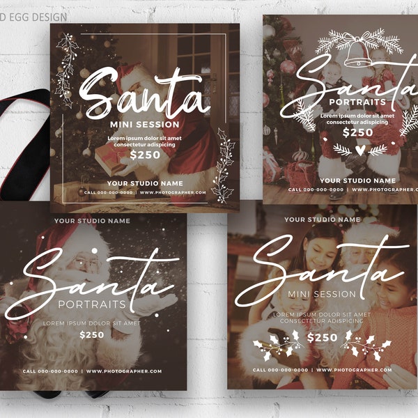 Santa Mini Session Template, Instagram Ad, Square Template, Overlay, For Photographers, Clean, Photoshop Design, Advertisement, IG Marketing