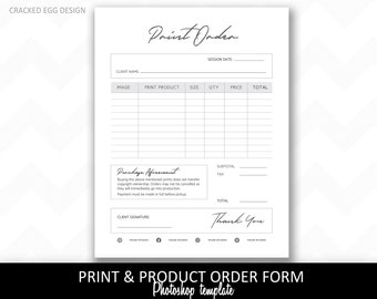 Cursive print order template for photographers with purchase agreement, product ordering form, print products, IPS, in person sales, photog