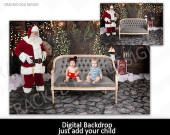 Santa with Vintage Chair, Digital for Christmas Mini Sessions, Photography Digital Backdrop, Add in Child or Family, Real Beard, Formal