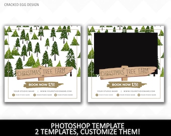 Christmas Tree Farm Mini Session Template for Photographers, 2 Photoshop Templates, Customize Them, Photography, Santa, Photo Shoots, Sale