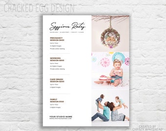 Pricing Guide, Photographer Template, Price Sheet, FONTS INCLUDED, 3 different cursive styles, Family, Boudoir, Weddings, Newborns