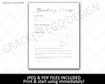 Wedding Venue Form, Print and Use, Booking Form, Professional Form, Contract Template, Cursive, Rose Gold Foil