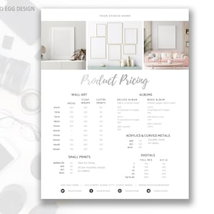 Product Pricing Guide Template, Silver, Price Your A La Carte or Add On Items, Custom Product Catalog, In Person Sales, For Photographers