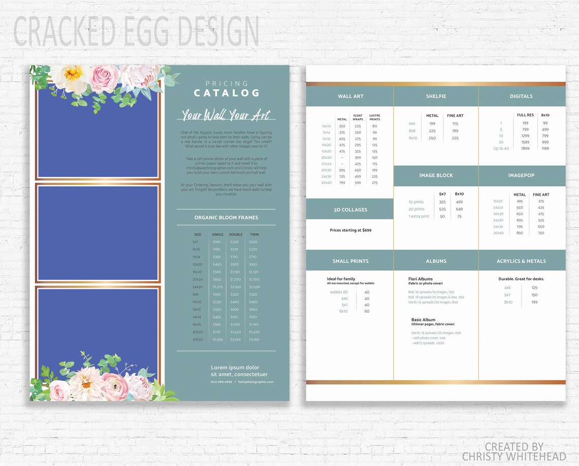 Photographer Product Pricing Sheet Product Catalog IPS in Etsy