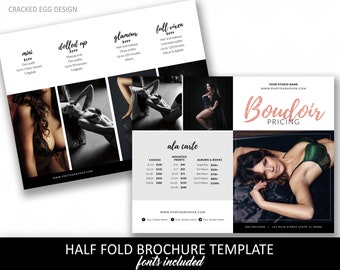 Brochure for boudoir pricing, half fold Photoshop template, For Photographers, Easily Add Packages, Boudie, Pin Up, Photography Prices