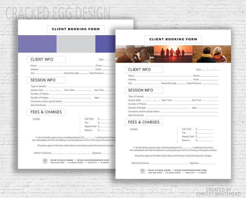 Booking Template, For Photographers, Photoshop Template, Photography Contract, Photographer Forms, Session Contract, Fonts Included image 1