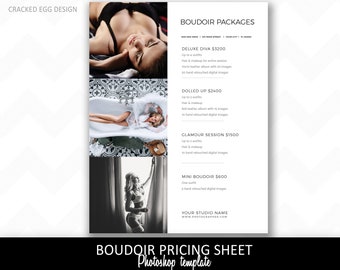 Boudoir photography pricing sheet template for photographers