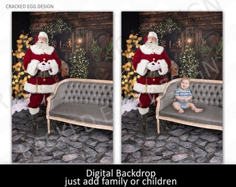 CLEARANCE! Santa with Vintage Chair, Digital for Christmas Mini Sessions, Photography Digital Backdrop, Add in Child or Family, Real Beard