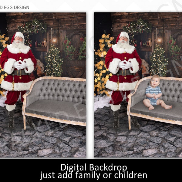 CLEARANCE! Santa with Vintage Chair, Digital for Christmas Mini Sessions, Photography Digital Backdrop, Add in Child or Family, Real Beard
