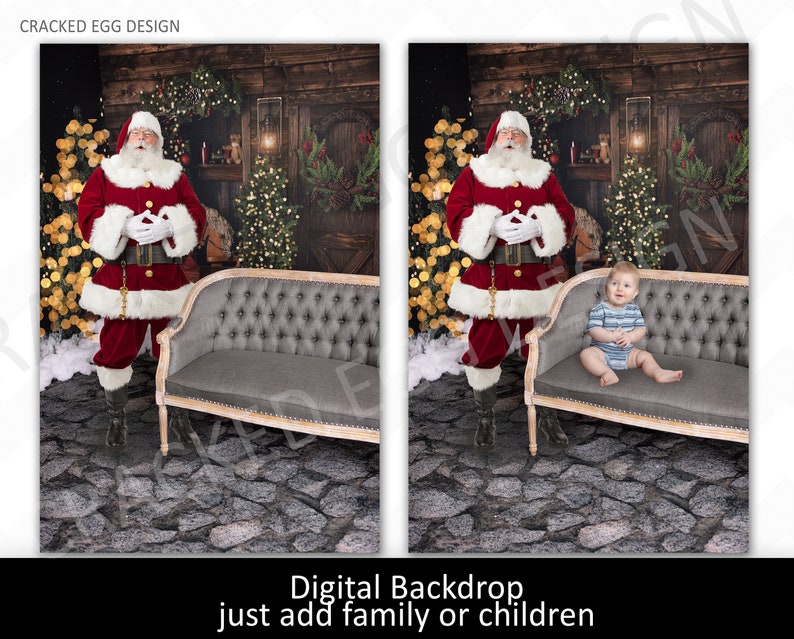 CLEARANCE Santa with Vintage Chair, Digital for Christmas Mini Sessions, Photography Digital Backdrop, Add in Child or Family, Real Beard image 1